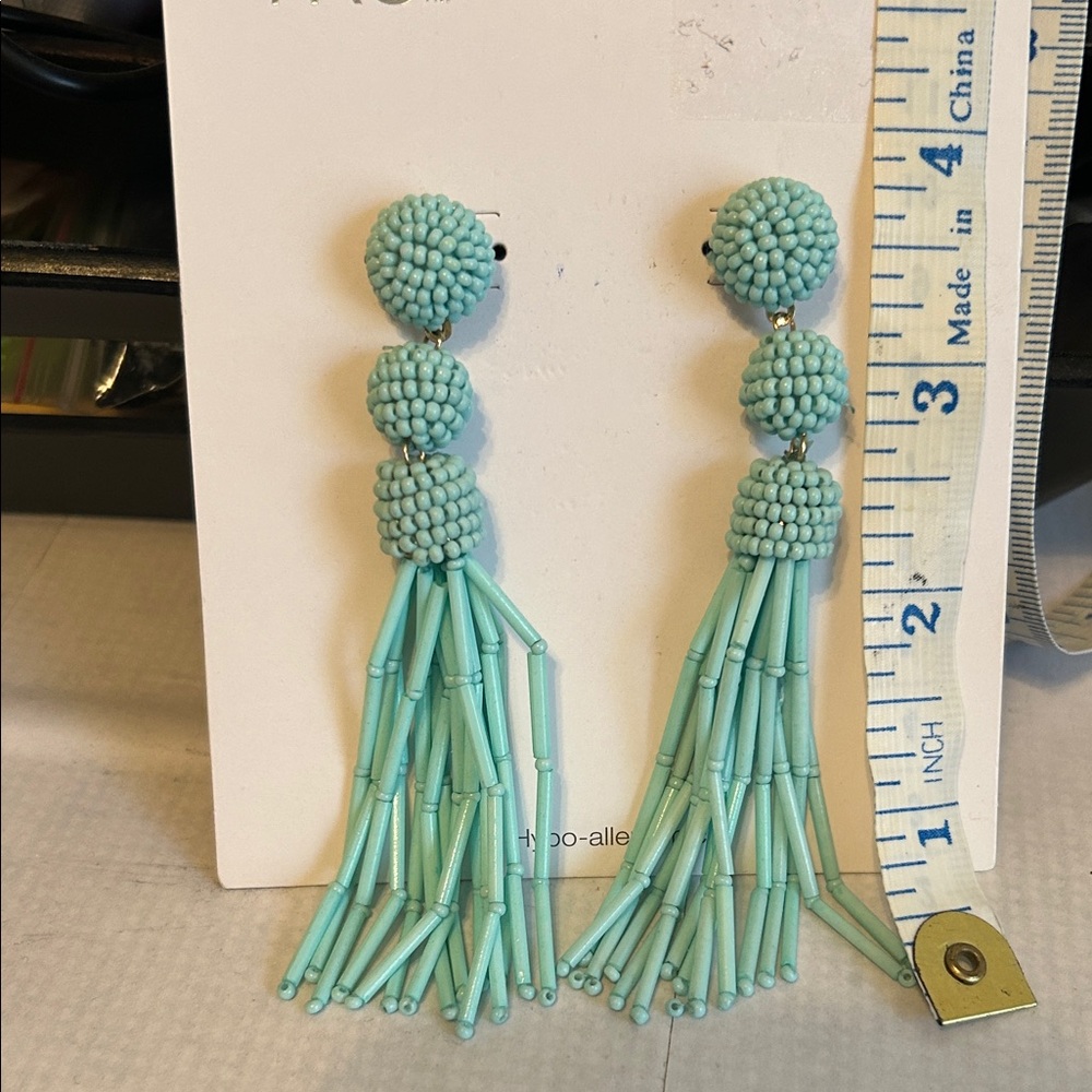 Turquoise Beaded Tassel Earrings
